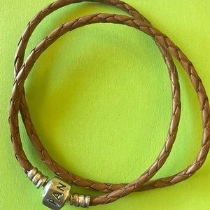 Authentic Pandora Brown Double-Braided Leather Bracelet